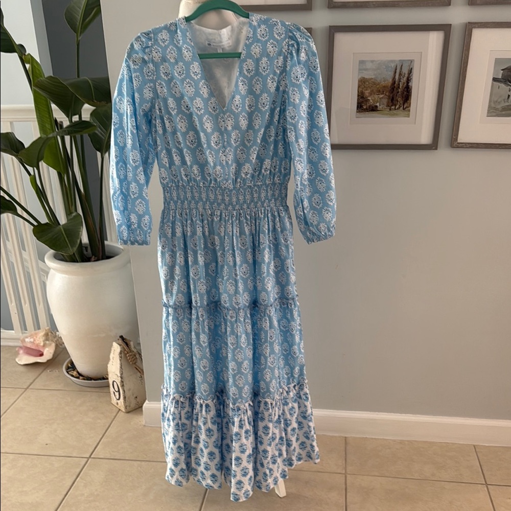 Southern Tide Blue Smocked Tiered Sundress